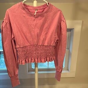Free people shirred smocked pink long sleeve, Size Small